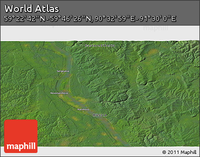 Satellite 3D Map of the Area around 59° 34' 34" N, 91° 1' 30" E