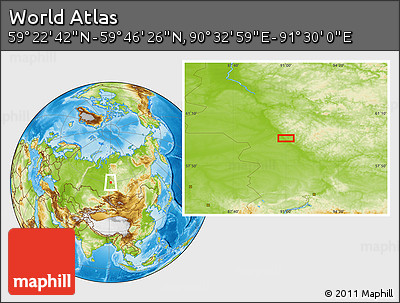 Physical Location Map of the Area around 59° 34' 34" N, 91° 1' 30" E