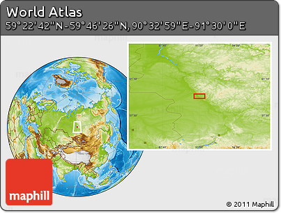 Physical Location Map of the Area around 59° 34' 34" N, 91° 1' 30" E