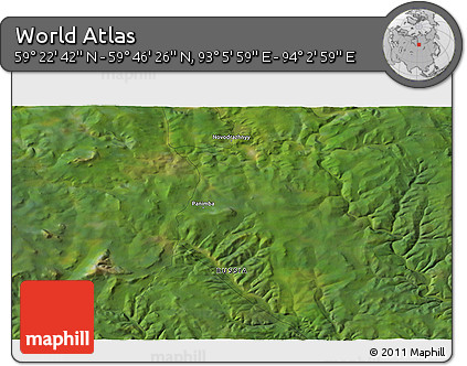 Satellite 3D Map of the Area around 59° 34' 34" N, 93° 34' 29" E