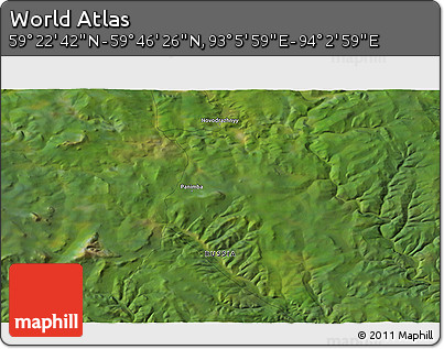 Satellite 3D Map of the Area around 59° 34' 34" N, 93° 34' 29" E