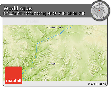 Physical 3D Map of the Area around 59° 34' 34" N, 94° 25' 30" E
