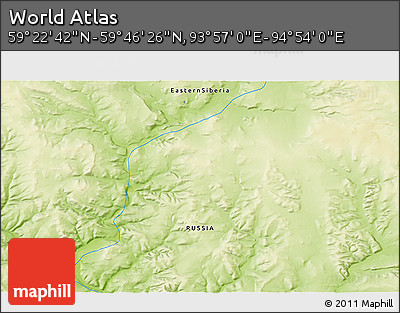 Physical 3D Map of the Area around 59° 34' 34" N, 94° 25' 30" E