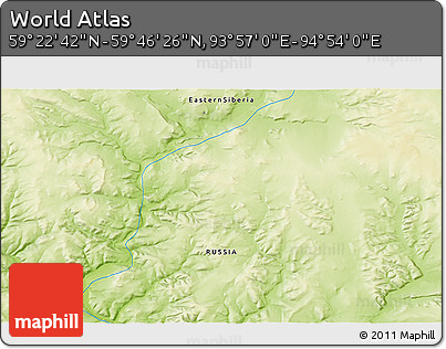 Physical 3D Map of the Area around 59° 34' 34" N, 94° 25' 30" E