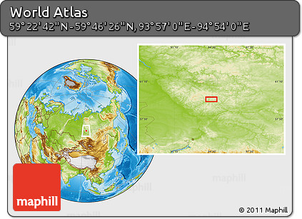 Physical Location Map of the Area around 59° 34' 34" N, 94° 25' 30" E
