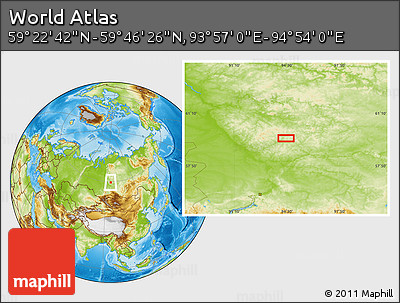 Physical Location Map of the Area around 59° 34' 34" N, 94° 25' 30" E