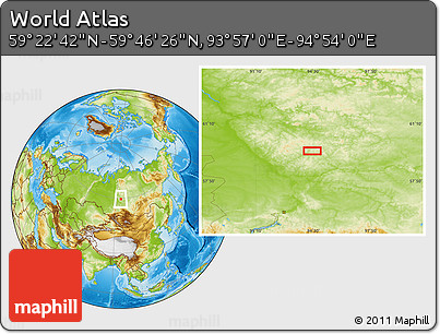 Physical Location Map of the Area around 59° 34' 34" N, 94° 25' 30" E