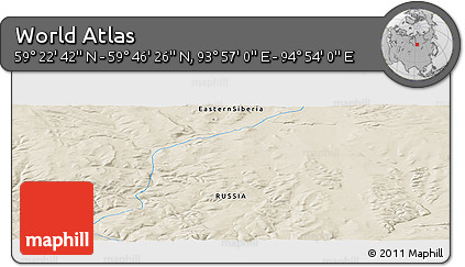 Shaded Relief Panoramic Map of the Area around 59° 34' 34" N, 94° 25' 30" E