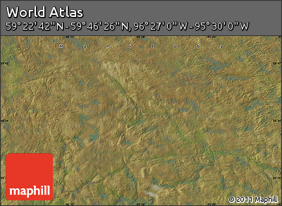 Satellite Map of the Area around 59° 34' 34" N, 95° 58' 29" W