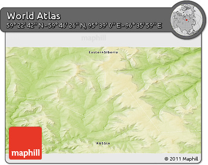 Physical 3D Map of the Area around 59° 34' 34" N, 96° 7' 30" E