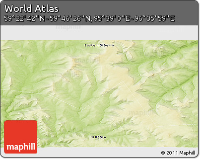 Physical 3D Map of the Area around 59° 34' 34" N, 96° 7' 30" E