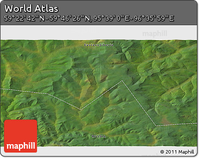 Satellite 3D Map of the Area around 59° 34' 34" N, 96° 7' 30" E