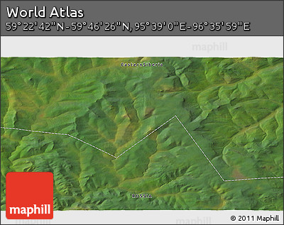 Satellite 3D Map of the Area around 59° 34' 34" N, 96° 7' 30" E