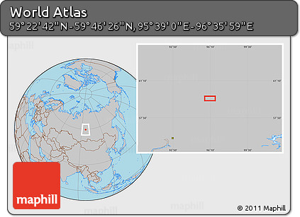 Gray Location Map of the Area around 59° 34' 34" N, 96° 7' 30" E