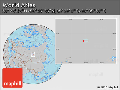 Gray Location Map of the Area around 59° 34' 34" N, 96° 7' 30" E