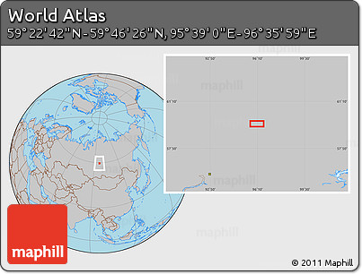 Gray Location Map of the Area around 59° 34' 34" N, 96° 7' 30" E