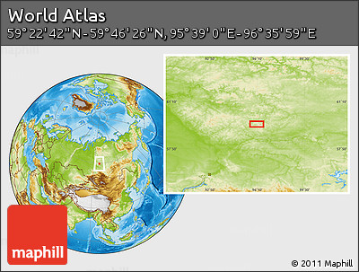 Physical Location Map of the Area around 59° 34' 34" N, 96° 7' 30" E