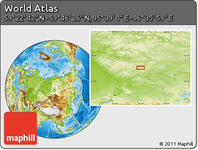Physical Location Map of the Area around 59° 34' 34" N, 96° 7' 30" E
