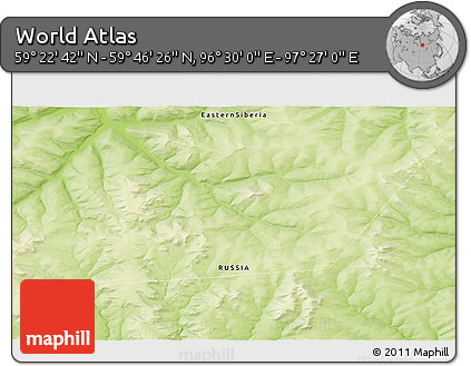 Physical 3D Map of the Area around 59° 34' 34" N, 96° 58' 29" E