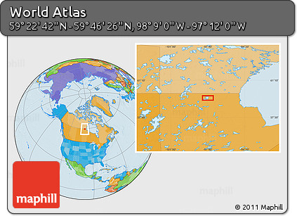 Political Location Map of the Area around 59° 34' 34" N, 97° 40' 30" W