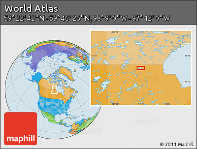 Political Location Map of the Area around 59° 34' 34" N, 97° 40' 30" W