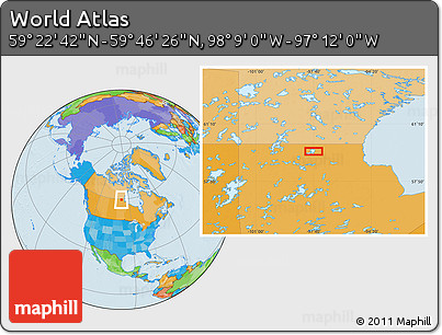 Political Location Map of the Area around 59° 34' 34" N, 97° 40' 30" W