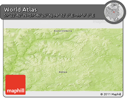 Physical 3D Map of the Area around 59° 34' 34" N, 98° 40' 30" E
