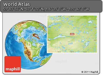 Physical Location Map of the Area around 59° 55' 44" N, 106° 10' 30" W