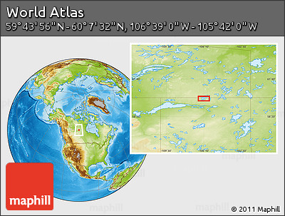 Physical Location Map of the Area around 59° 55' 44" N, 106° 10' 30" W