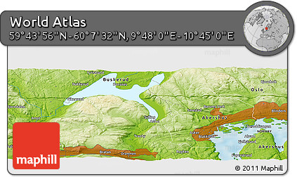Physical Panoramic Map of the Area around 59° 55' 44" N, 10° 16' 30" E