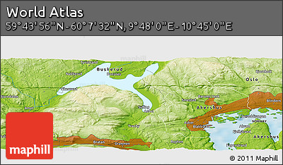 Physical Panoramic Map of the Area around 59° 55' 44" N, 10° 16' 30" E