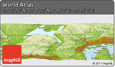 Physical Panoramic Map of the Area around 59° 55' 44" N, 10° 16' 30" E