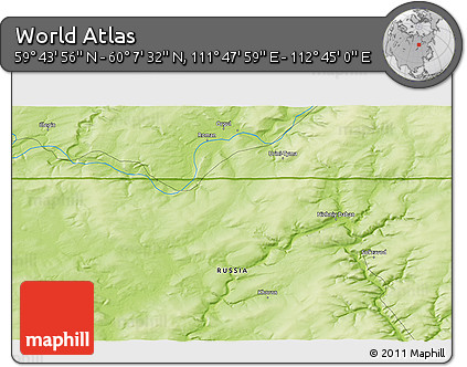 Physical 3D Map of the Area around 59° 55' 44" N, 112° 16' 30" E