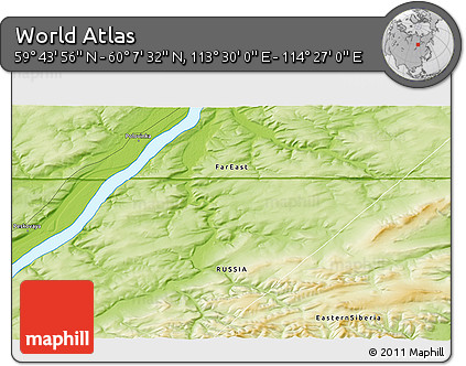 Physical 3D Map of the Area around 59° 55' 44" N, 113° 58' 29" E