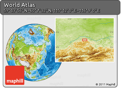 Physical Location Map of the Area around 59° 55' 44" N, 115° 40' 30" E