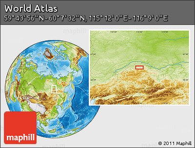 Physical Location Map of the Area around 59° 55' 44" N, 115° 40' 30" E