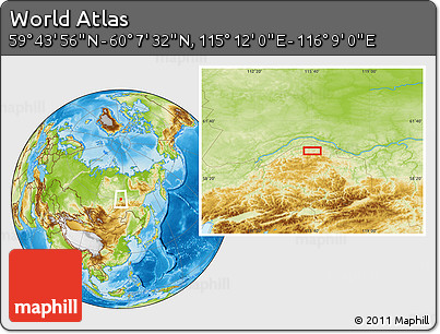 Physical Location Map of the Area around 59° 55' 44" N, 115° 40' 30" E