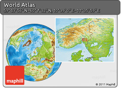 Physical Location Map of the Area around 59° 55' 44" N, 11° 7' 30" E