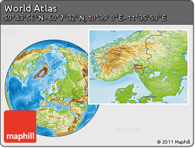 Physical Location Map of the Area around 59° 55' 44" N, 11° 7' 30" E
