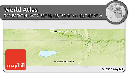 Physical Panoramic Map of the Area around 59° 55' 44" N, 123° 10' 30" W