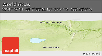 Physical Panoramic Map of the Area around 59° 55' 44" N, 123° 10' 30" W