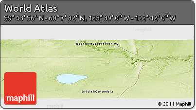 Physical Panoramic Map of the Area around 59° 55' 44" N, 123° 10' 30" W