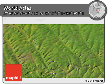 Satellite 3D Map of the Area around 59° 55' 44" N, 128° 25' 30" E