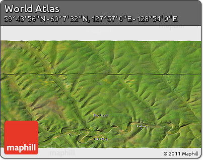 Satellite 3D Map of the Area around 59° 55' 44" N, 128° 25' 30" E