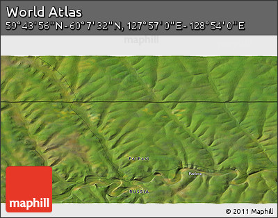 Satellite 3D Map of the Area around 59° 55' 44" N, 128° 25' 30" E