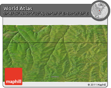 Satellite 3D Map of the Area around 59° 55' 44" N, 130° 7' 30" E