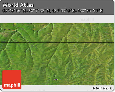 Satellite 3D Map of the Area around 59° 55' 44" N, 130° 7' 30" E