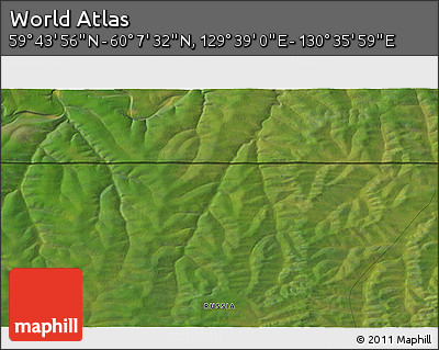 Satellite 3D Map of the Area around 59° 55' 44" N, 130° 7' 30" E