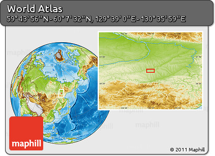 Physical Location Map of the Area around 59° 55' 44" N, 130° 7' 30" E