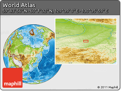 Physical Location Map of the Area around 59° 55' 44" N, 130° 7' 30" E